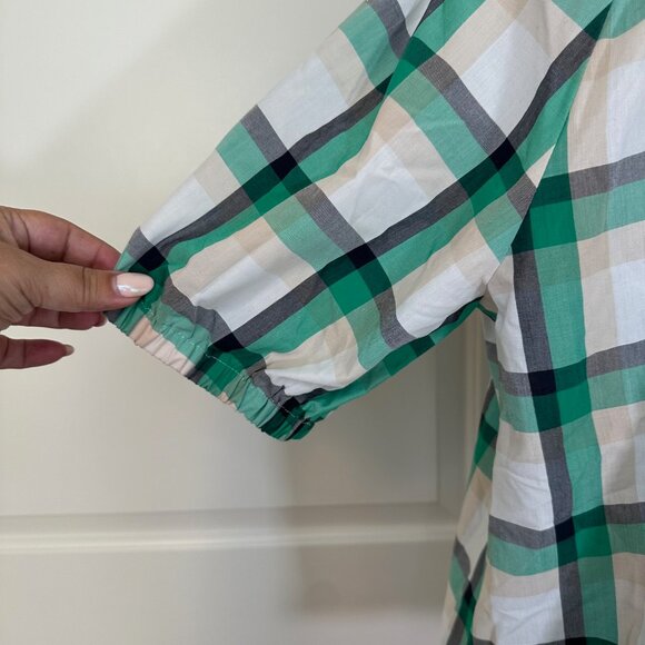 Ann Taylor Green & White Plaid Peasant Top Blouse Large - Picture 6 of 9